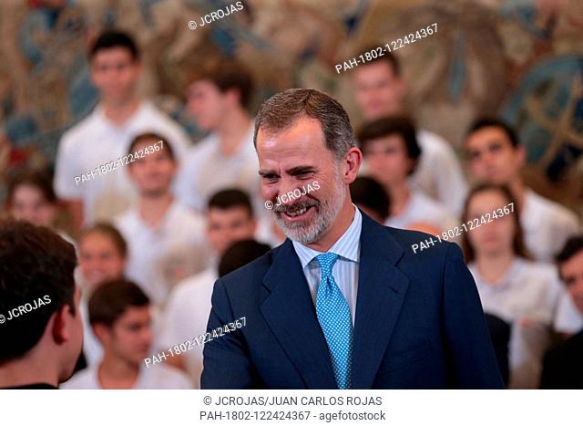 Madrid, Spain; 07/17/2019..Felipe VI King of Spain receives in a real audience the students participating in the XIV edition of the ""Becas Europa"" program of...