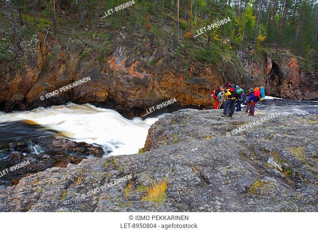 Backpackers in Oulanka National Park in Northern Finland. Kuusamo