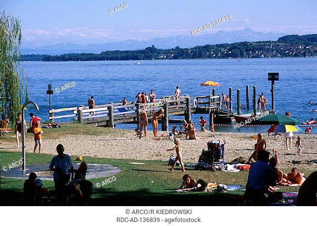 Vacationists at swimming area at Lake Constance Uberlingen Baden-Wurttemberg Germany Überlingen