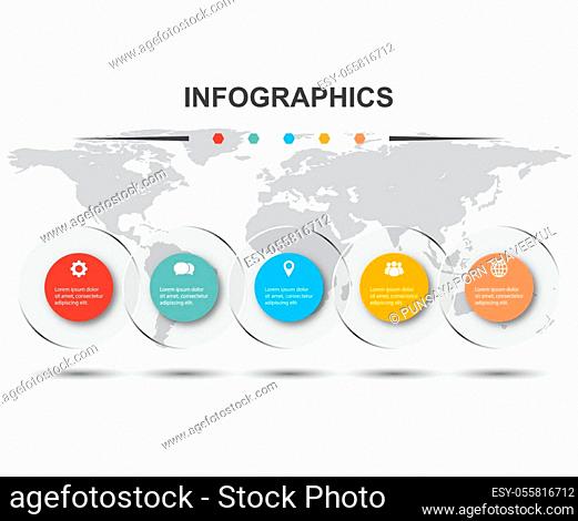 Infographic design template with 5 circles transparent, stock vector