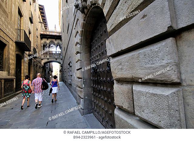 Carrer del Bisbe street, Gothic quarter, Barcelona, Catalonia, Spain