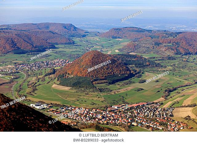 Hausen an der Fils on the right, view to Southwest, Germany, Baden-Wuerttemberg, Swabian Alb
