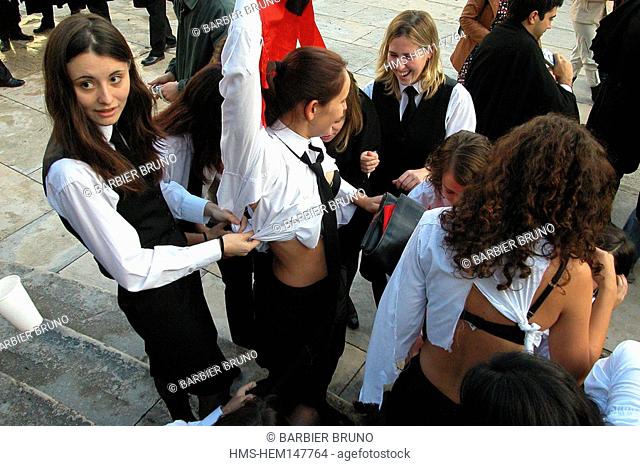 Portugal, Coimbra University, a welcome to the new university students caloiros, ragging during the Latada or Festa das Latas The Tin Can Parade in the...