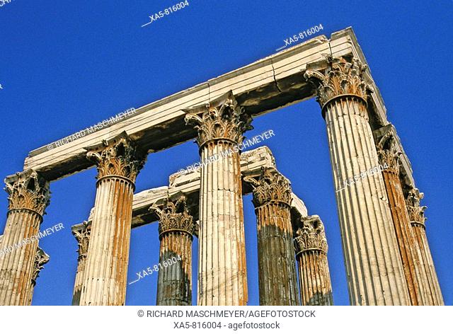 Greece, Athens, the Temple of Olympian Zeus, columns with corinthian capitals