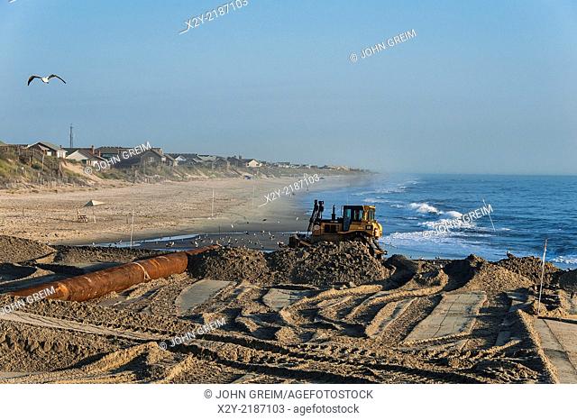 Rebuilding eroded beaches, Nags Head, Outer Banks, North Carolina, USA