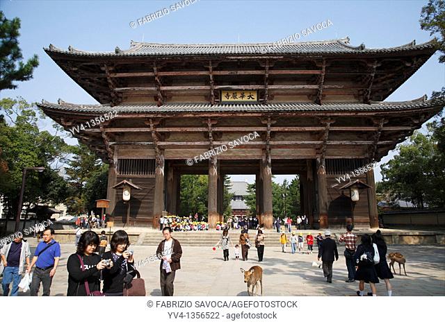 Nandaimon Gate to the Todaiji Temple, Nara, Japan  The world famous Todaiji Temple designated as world heritage contains various pavilions and halls including...