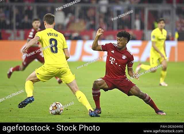 Kingsley COMAN (FC Bayern Munich), action, duels versus Juan FOYTH (Villarreal). Soccer Champions League/ quarter-finals FC Bayern Munich - Villarreal CF 1-1