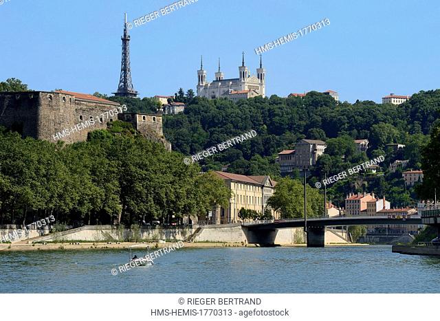 France, Rhone, Lyon, La Croix Rousse District, Fort Saint-Jean overlooking the Saone river