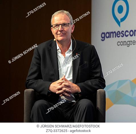 Cologne, Germany, Deutschland, 21. 08. 2019, Gamescom Congress: MEP Axel Voss (CDU) sits on the podium