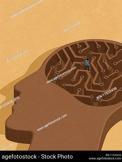 Teenage boy addicted to phone lost in circuit board maze brain