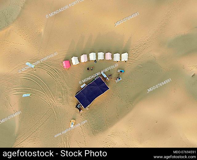 Ultramarathon Project. Aerial view of the base camp. Thar Desert (India), April 13th 2018