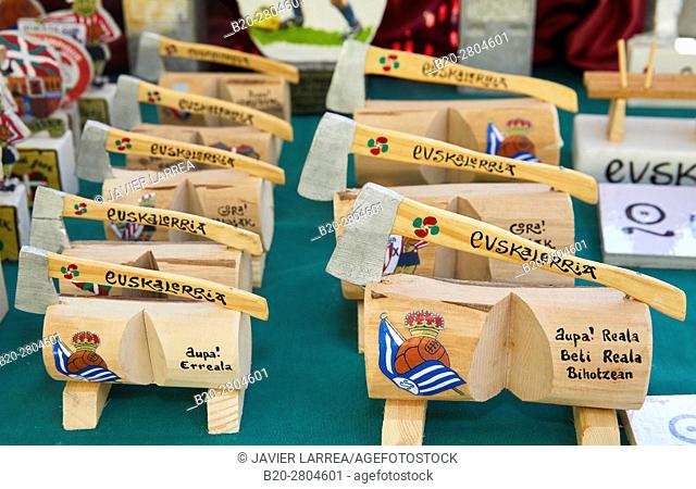 Handicrafts on rural Basque sports, Ordizia Market, Special Christmas market, Ordizia, Gipuzkoa, Basque Country, Spain, Europe