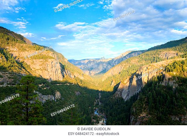 Panorama of the Yosemite Valley from California, USA. Famous american landscape