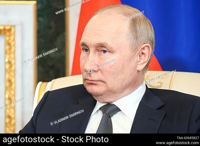RUSSIA, ST PETERSBURG - JULY 26, 2023: Russia's President Vladimir Putin is seen during a meeting with Egypt's President el-Sisi at the Constantine Palace in...