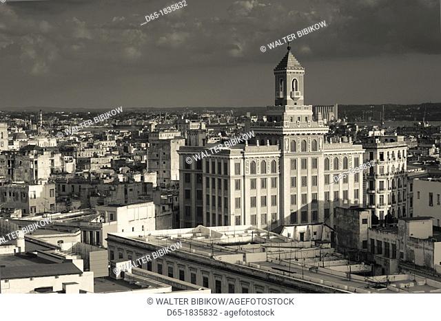 Cuba, Havana, elevated view of the Edificio Bacardi building, late afternoon