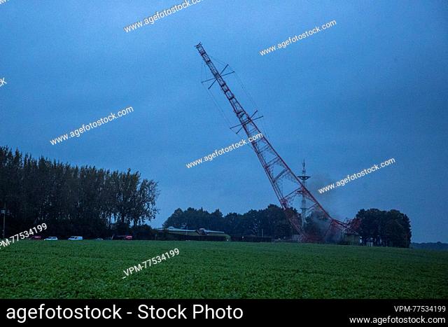 Illustration picture shows the explosive demolition of a former NATO antenna in Court-Saint-Etienne, Thursday 12 October 2023