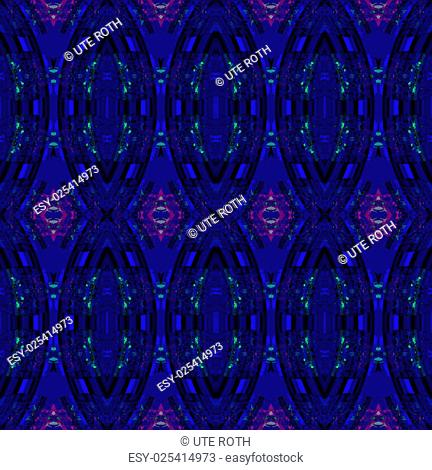 Abstract geometric background, seamless ellipses and diamond pattern in blue violet shades and black