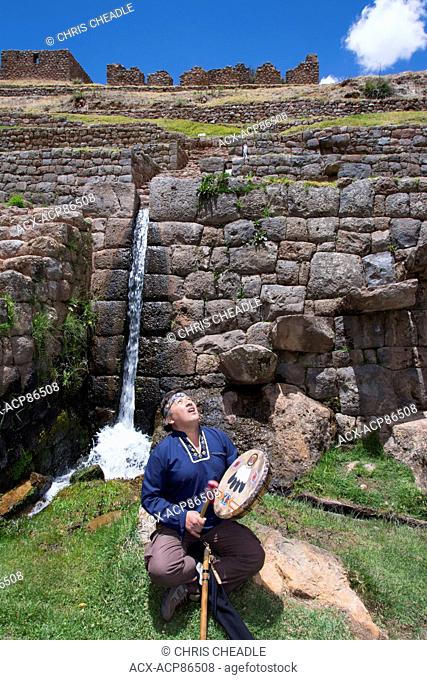 Shaman at Tipùn, located east of Cusco, are Inca ruins, Peru