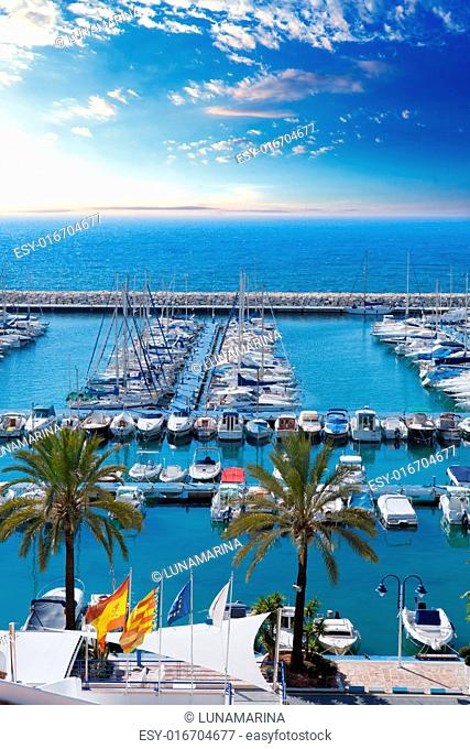 Moraira Alicante marina nautic port high angle view in Mediterranean