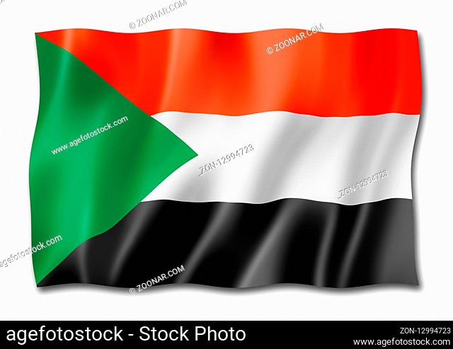 Sudan flag, three dimensional render, isolated on white
