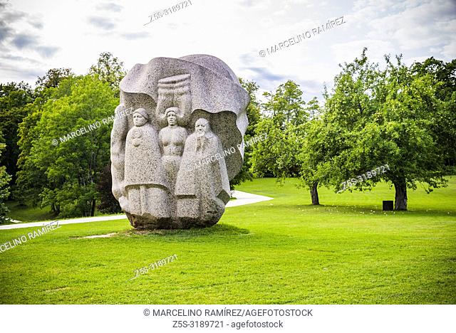 Folk Song Park provides a permament exhibition of Indulis Ranka sculpture. Turaida Museum Reserve, Sigulda, Latvia, Baltic states, Europe