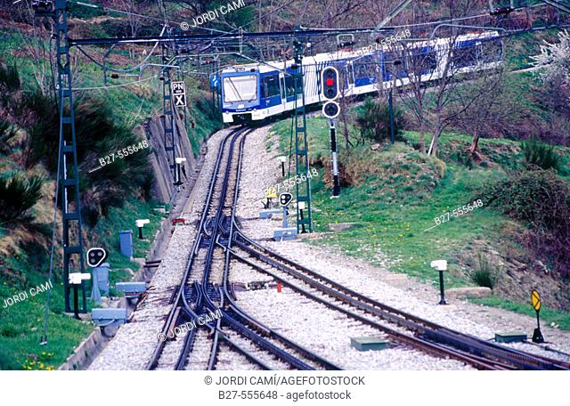 Cog railway in Queralbs (From Ribes de Freser to Nuria). Ripollès. Girona province. Catalonia. Spain