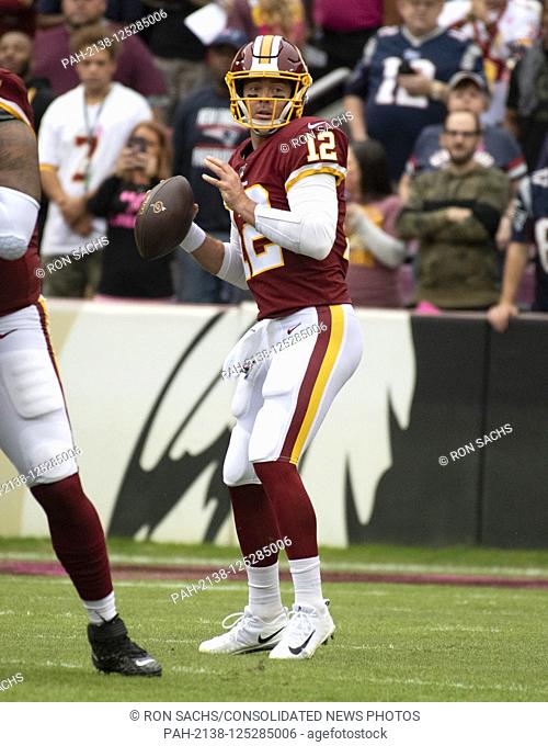 Washington Redskins quarterback Colt McCoy (12) in first quarter action against the New England Patriots at FedEx Field in Landover, Maryland on Sunday