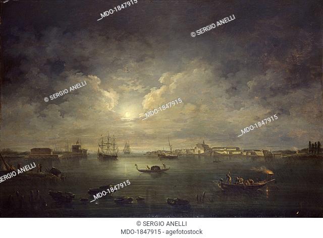 Malamocco Harbour, by Francesco Fidanza, 1813, 19th Century, oil on canvas, 124 x 183 cm. Italy, Lombardy, Civic Gallery of Modern Art