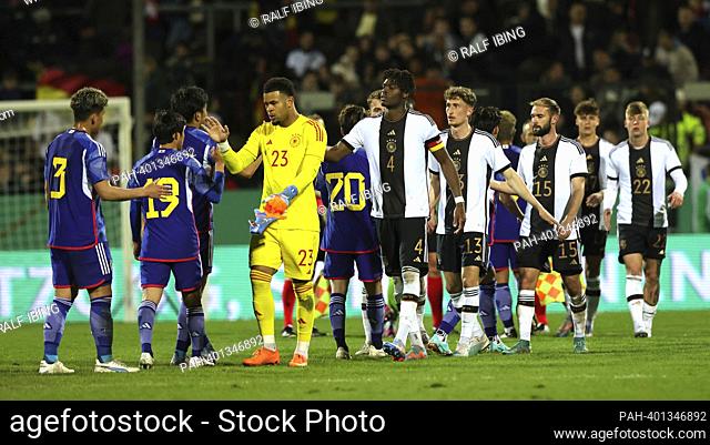 firo : 24.03.2023, football, soccer: DFB national team, U21 country game men, Manner, GER, Germany - JPN, Japan 2: 2 farewell to the teams after the final...