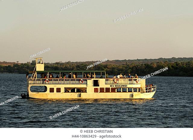 River boat, Zambesi River, Livingstone, Southern Province, Zambia, Africa, water, river, people, transport, passengers, transportation