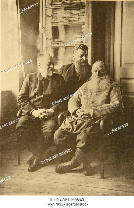 Leo Tolstoy with the politician Mikhail Stakhovich (1861-1923) and the son-in-law Mikhail Sukhotin (1850-1916). Tolstaya, Sophia Andreevna (1844-1919)