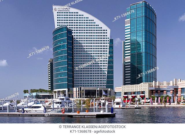 The Festival City marina with the Intercontinental Hotel in Dubai, UAE, Persian Gulf