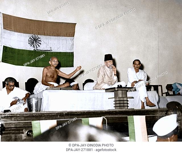 Mahatma Gandhi with Maulana Abul kalam Azad, Acharya Kripalani, Mumbai, India, Asia, July 6, 1946