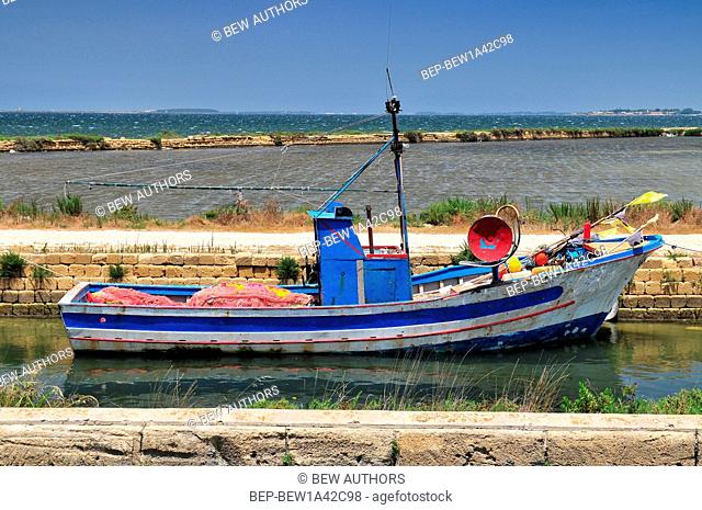 Colorful fishing boats near Trapani Sicily Italy