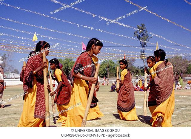 India, Rajasthan, Dungarpur. Young Girls Performing, At Vagad Festival