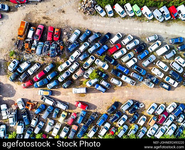Aerial view of car scrapyard