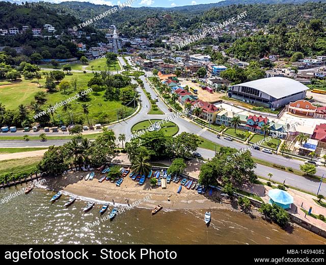 North America, Caribbean, Greater Antilles, Hispaniola Island, Dominican Republic, Sama, aerial view of Sama Bay