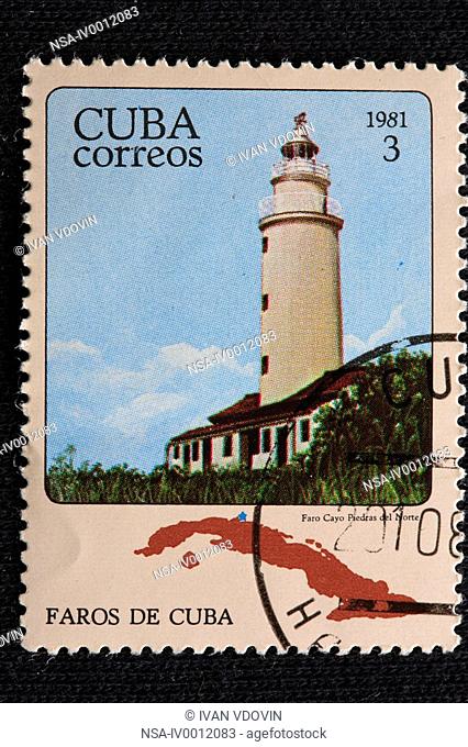 Cuban lighthouse, postage stamp, Cuba, 1981