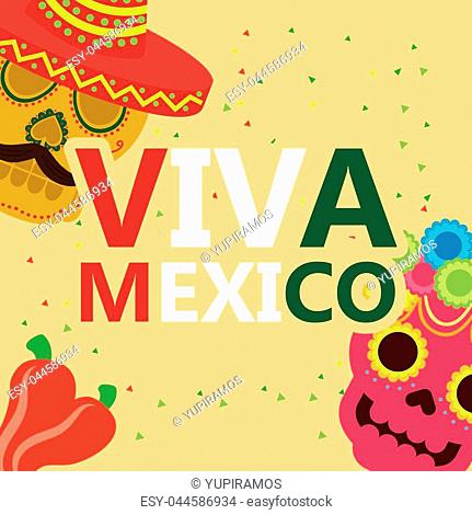 viva mexico celebration two chili peppers skulls moustache vector illustration
