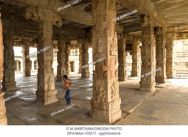 Pillared mandap in Krishna temple in Hampi ; Karnataka ; India