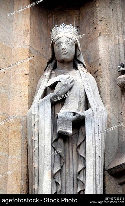 Saint Clotilde statue on the portal of the Saint Germain l'Auxerrois church in Paris, France