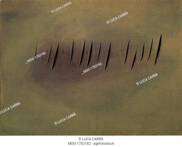 Spatial Concept. Expectations (Concetto spaziale. Attese), by Lucio Fontana, 1959, 20th Century, aniline, cuts and holes on canvas, 97 x 130 cm