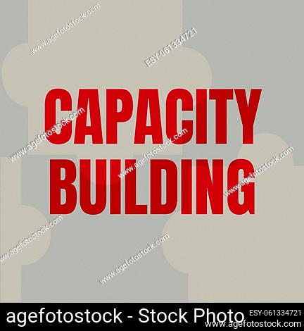Inspiration showing sign Capacity Building, Business idea process by which individuals gain knowledge and skills Line Illustrated Backgrounds With Various...