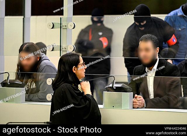 Accused Osama Krayem and accused Salah Abdeslam pictured during a session of the trial of the attacks of March 22, 2016, at the Brussels-Capital Assizes Court