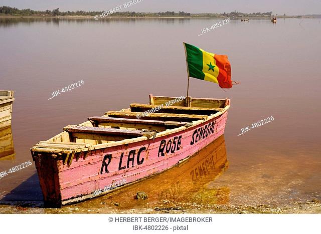 Colourful wooden boat at Lac Rose, Dakar region, Senegal