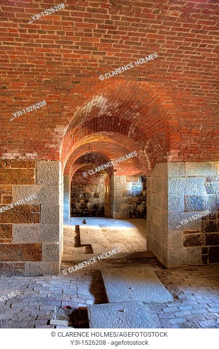Interior passageways of Fort Knox, in Prospect, Maine, USA. The fort was built to protect the entrance to the Penobscot river