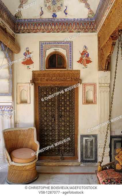 India, Rajasthan, Shekhawati, Fatehpur, Nand Lal Devra Haveli 1802, now owned by french artist Nadine Le Prince and opened to the public as a cultural centre