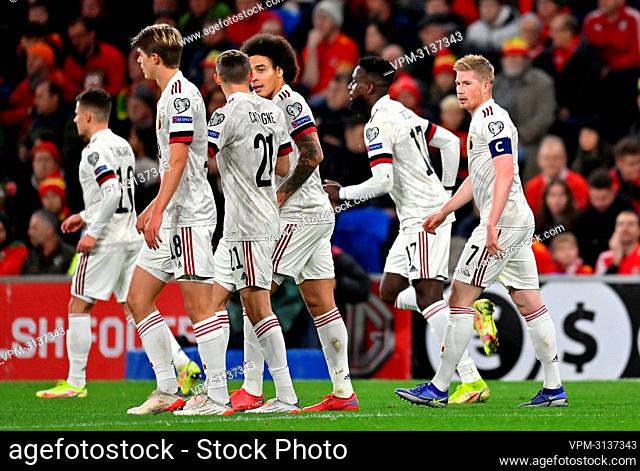 Belgium's Kevin De Bruyne celebrates after scoring during a soccer match between the Welsh national soccer team and Belgian national team the Red Devils