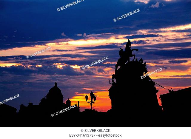 Gorgeous sunset at Saint Petersburg city downtown, Russia
