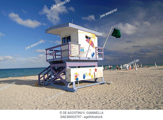 Lifeguard station in South Beach, Miami Beach, Florida, United States of America